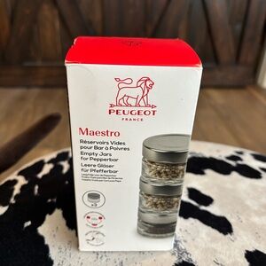 Peugeot Maestro Silver and Glass Empty Jars for Pepperbar 3 Set Ensemble Maker